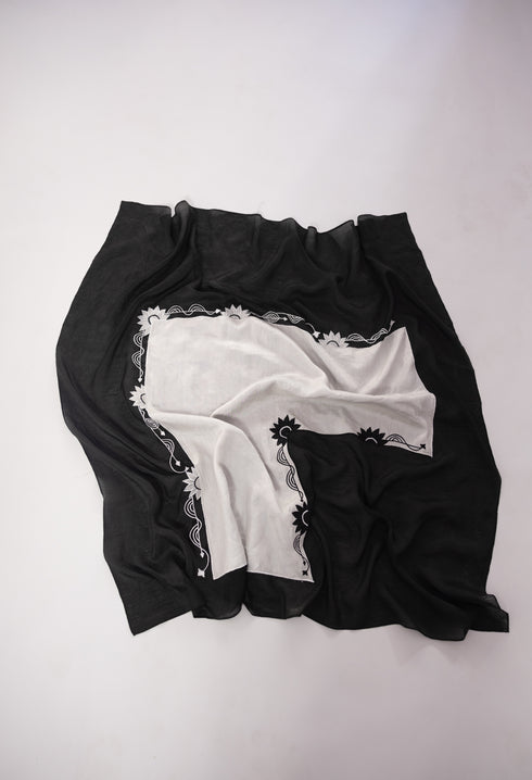 Hand Embroidered Scarf- Black and White